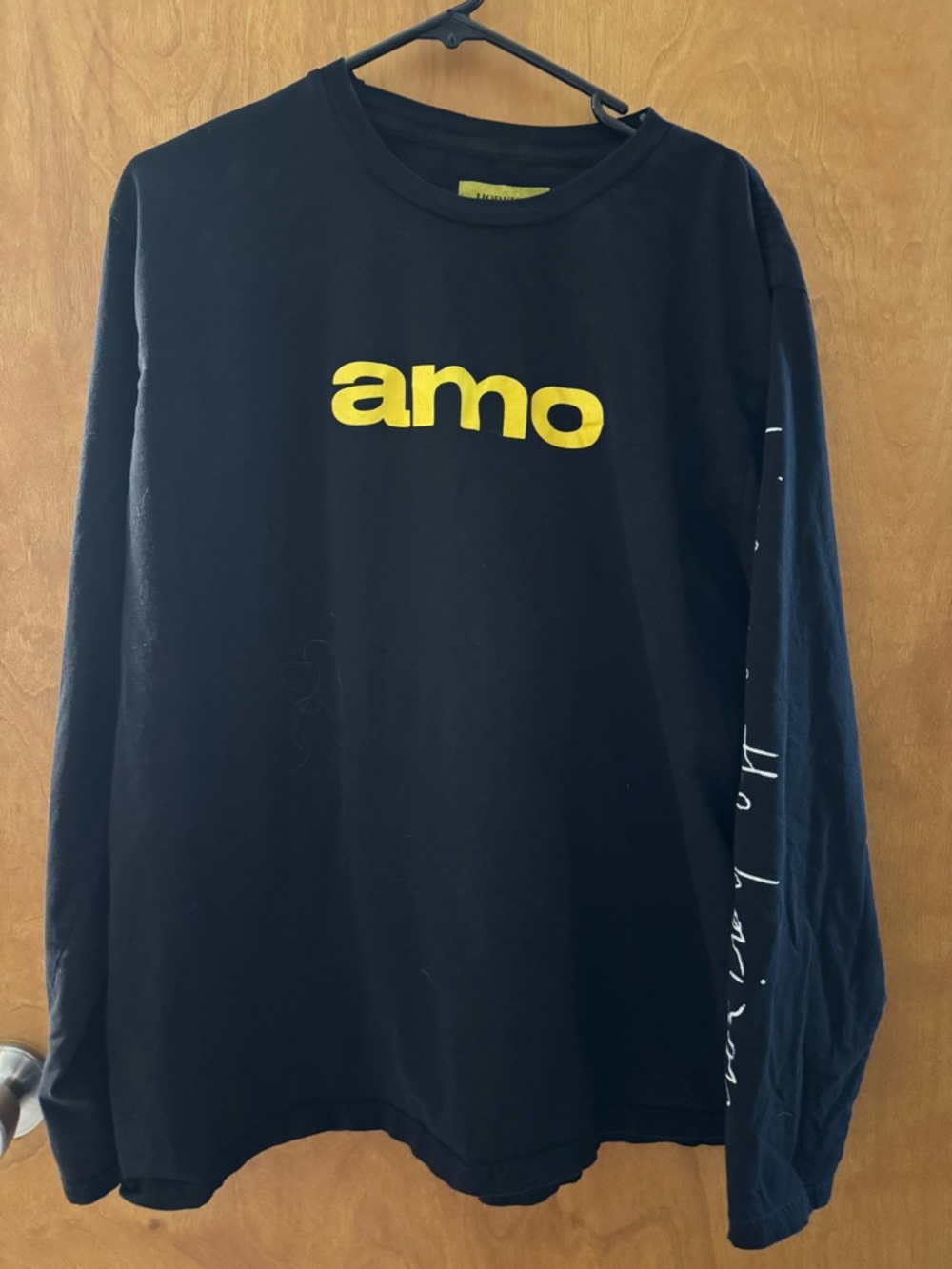 Black Long Sleeve Tee with Yellow "amo" Logo